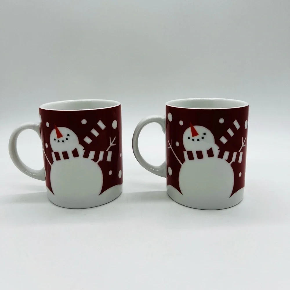 CRATE & BARREL SET OF 2 VINTAGE 2006 SNOWMAN MUGS WITH TAGS